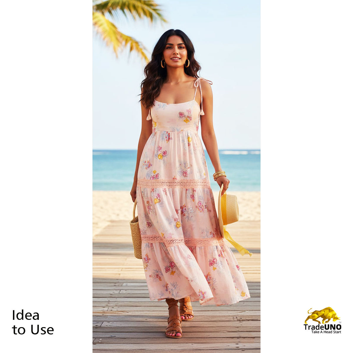 Peach Pink Floral Cutdana Embroidery Cotton Linen Fabric GT-25546 - TradeUNO