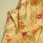 Light Orange Floral Mirror & Cutdana Embroidery Cotton Linen Fabric GT-25549