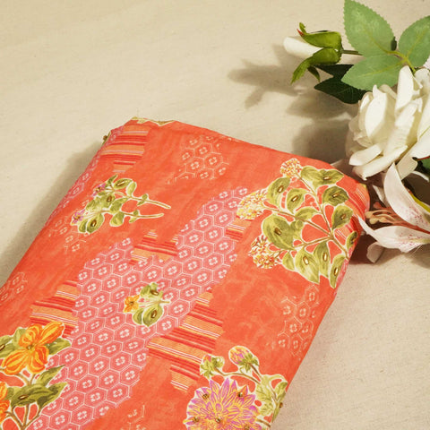 Brick Red Foral Ricebeads Embroidery Cotton Linen Fabric GT-25551