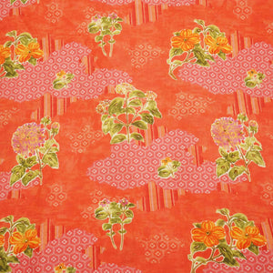 Brick Red Foral Ricebeads Embroidery Cotton Linen Fabric GT-25551