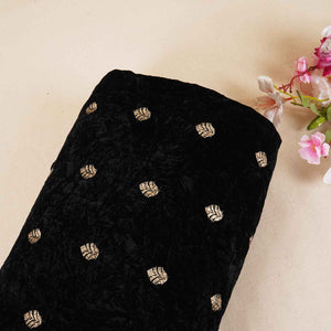 Black Floral Cutdana Crushed Velvet Fabric SC-28256 - TradeUNO