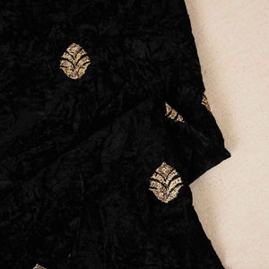 Black Floral Cutdana Crushed Velvet Fabric SC-28256 - TradeUNO