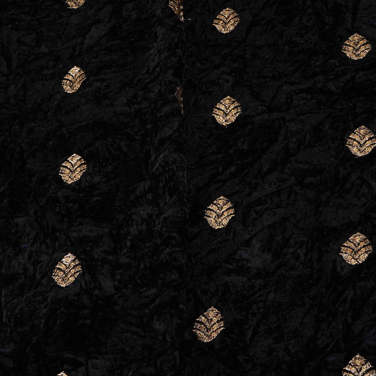 Black Floral Cutdana Crushed Velvet Fabric SC-28256 - TradeUNO