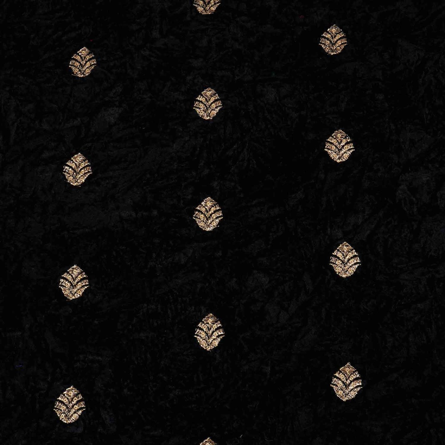 Black Floral Cutdana Crushed Velvet Fabric SC-28256 - TradeUNO