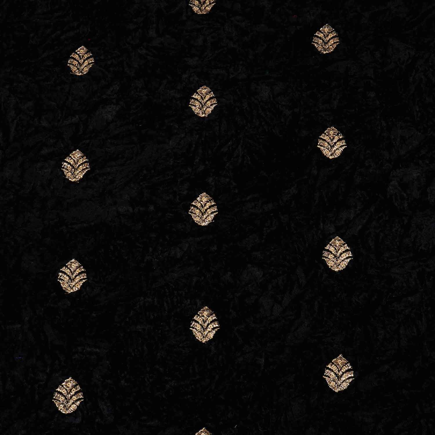 Black Floral Cutdana Crushed Velvet Fabric SC-28256 - TradeUNO