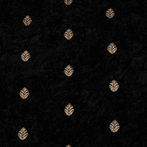 Black Floral Cutdana Crushed Velvet Fabric SC-28256 - TradeUNO