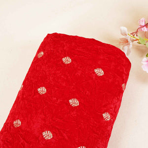 Red Floral Cutdana Crushed Velvet Fabric SC-28257 - TradeUNO