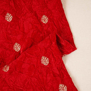 Red Floral Cutdana Crushed Velvet Fabric SC-28257 - TradeUNO