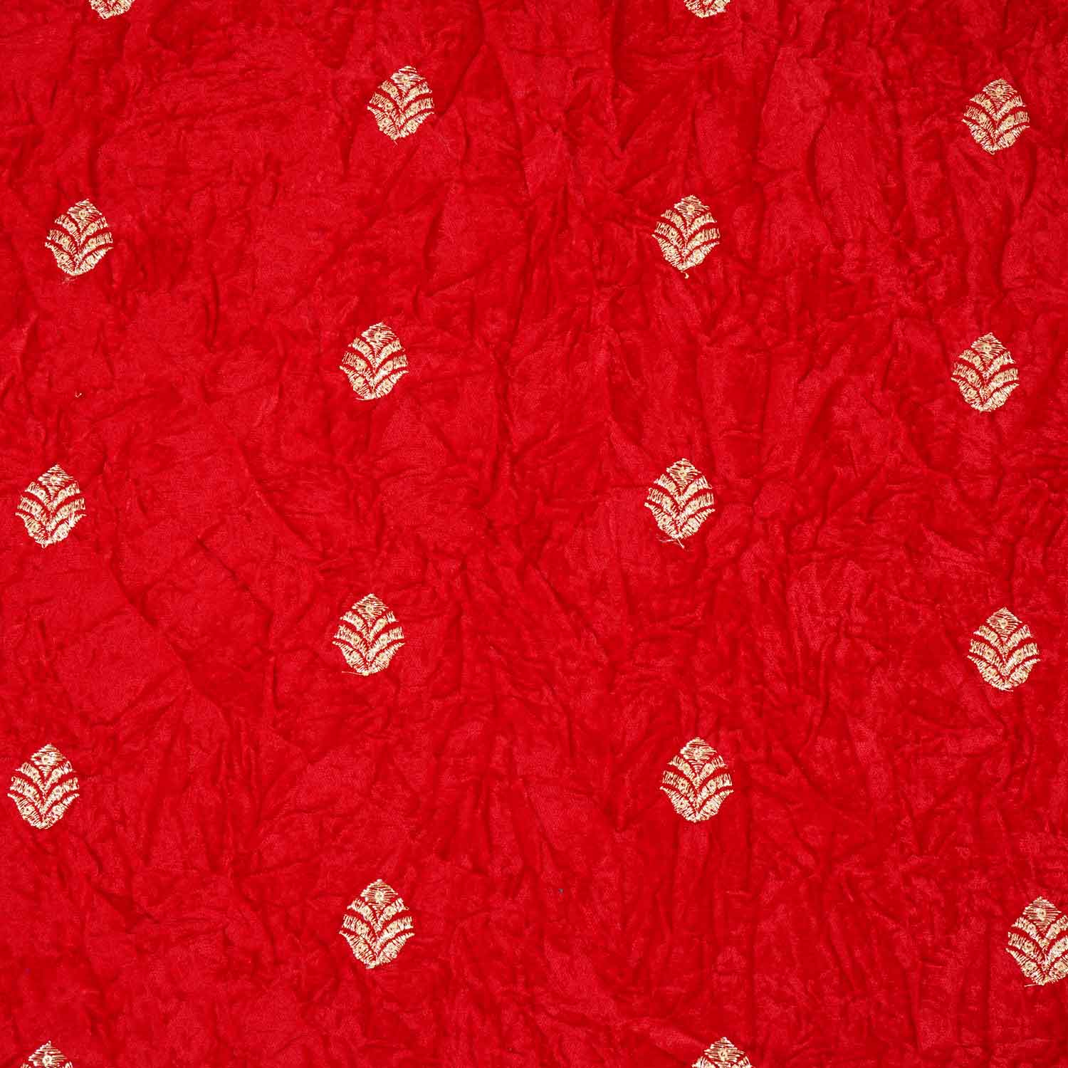 Red Floral Cutdana Crushed Velvet Fabric SC-28257 - TradeUNO