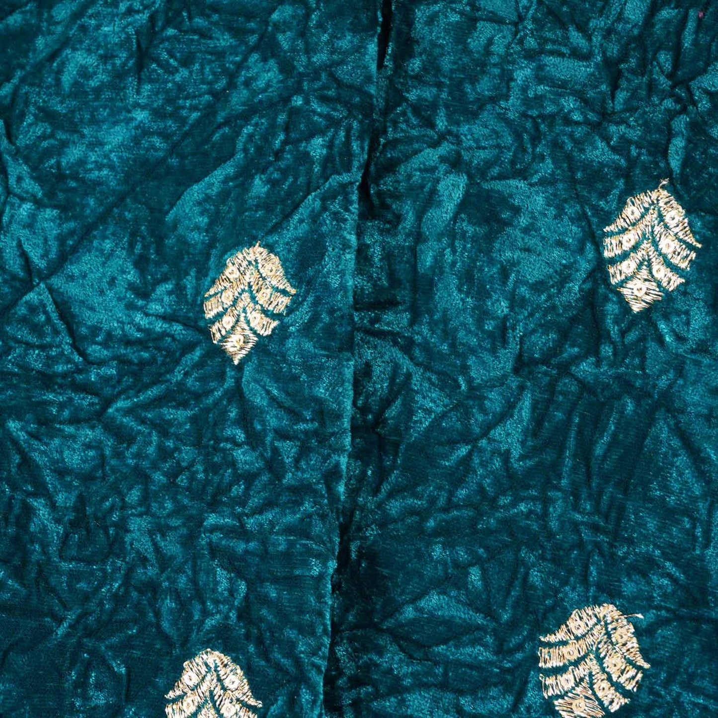 Teal Green Floral Cutdana Crushed Velvet Fabric SC-28258