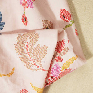 Baby Pink Floral Cutdana Embroidery Cotton Linen Fabric GT-25851