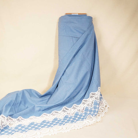 Blue Schiffli On Border Cotton Denim Fabric AF-25856
