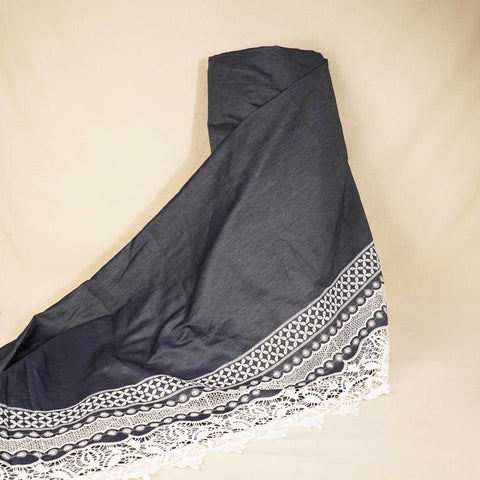 Indigo Schiffli On Border Cotton Denim Fabric AF-25857