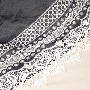 Indigo Schiffli On Border Cotton Denim Fabric AF-25857