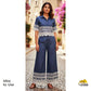 Indigo Schiffli On Border Cotton Denim Fabric AF-25857