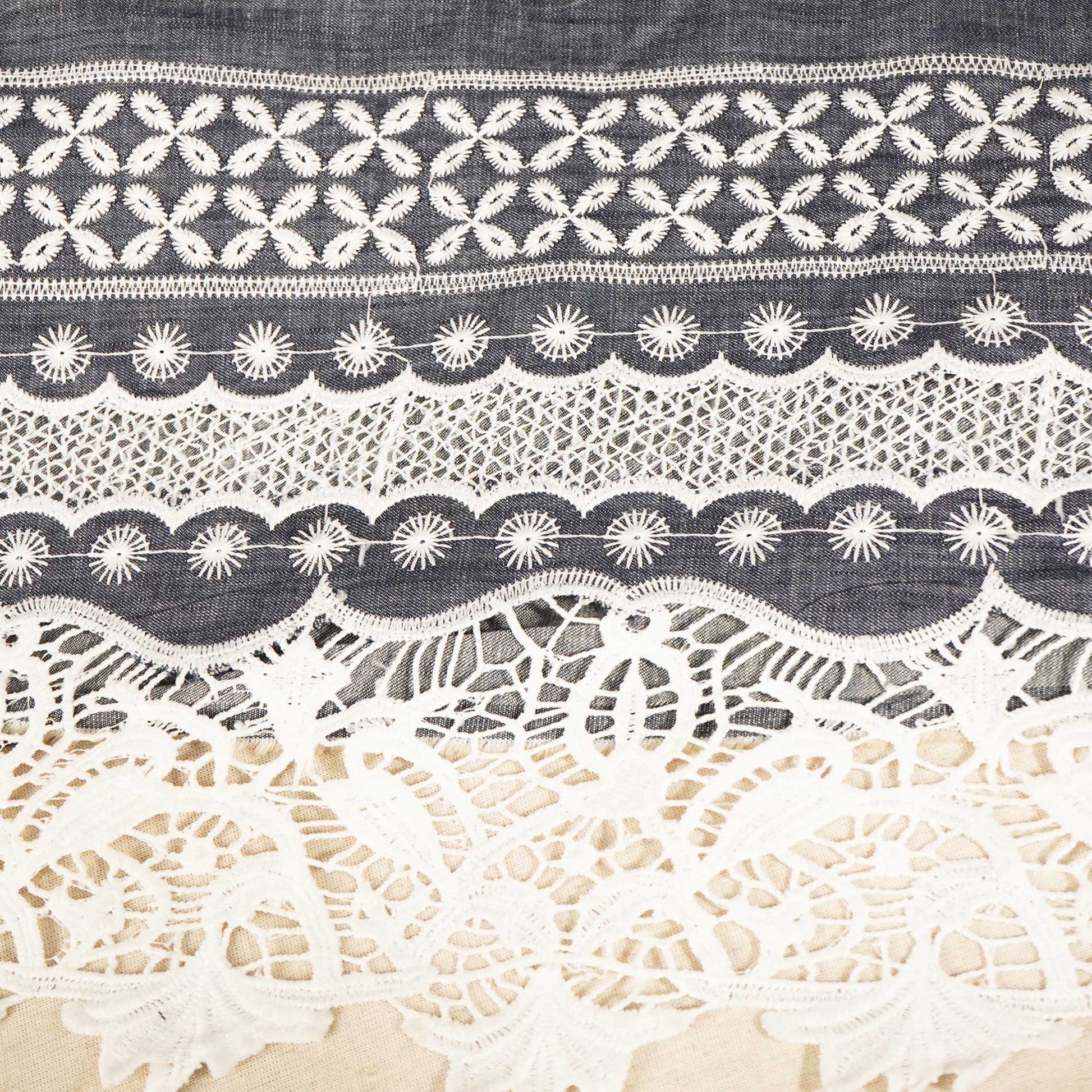 Grey Schiffli On Border Cotton Denim Fabric AF-25859