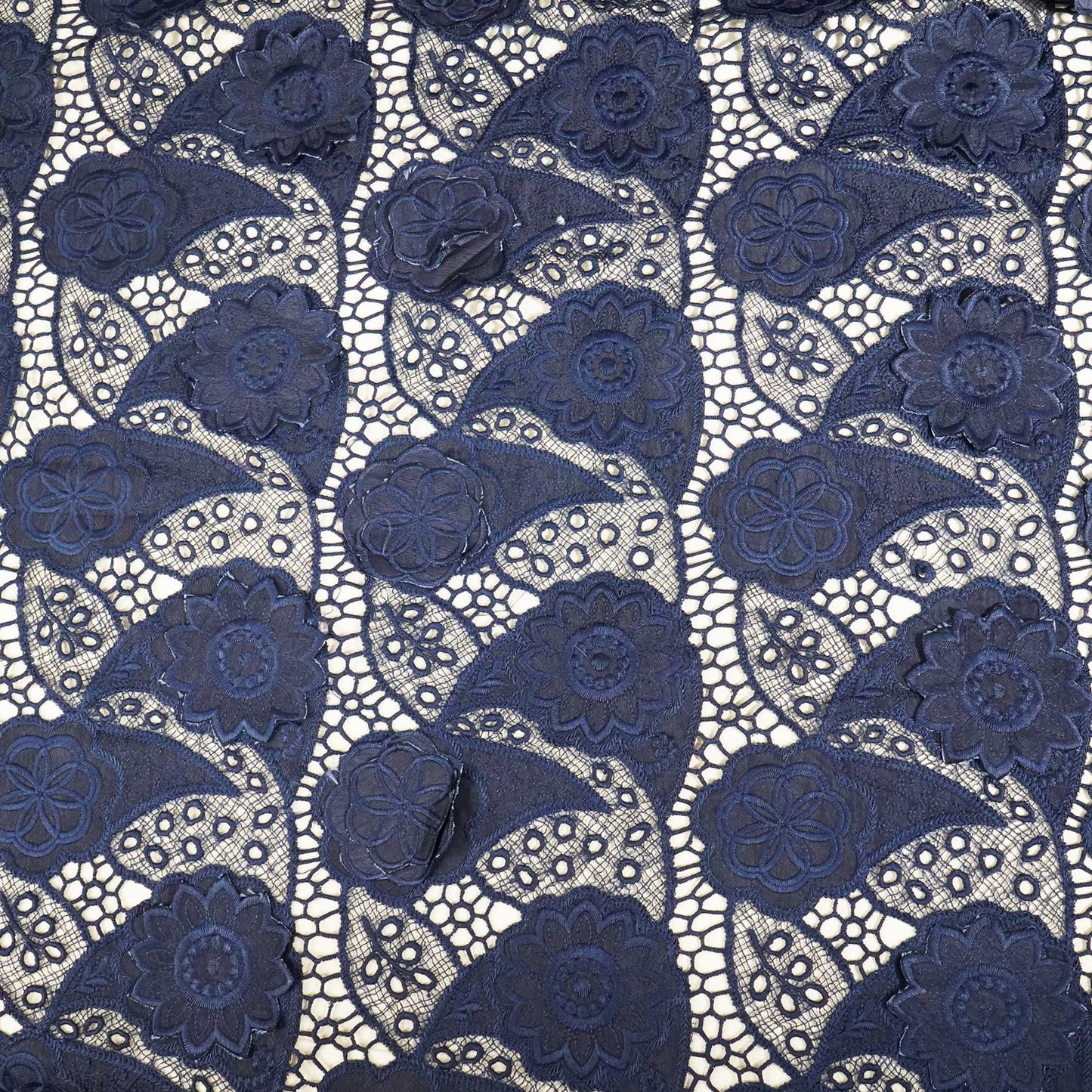 Indigo Floral Crochet Cotton Denim Fabric AF-25861