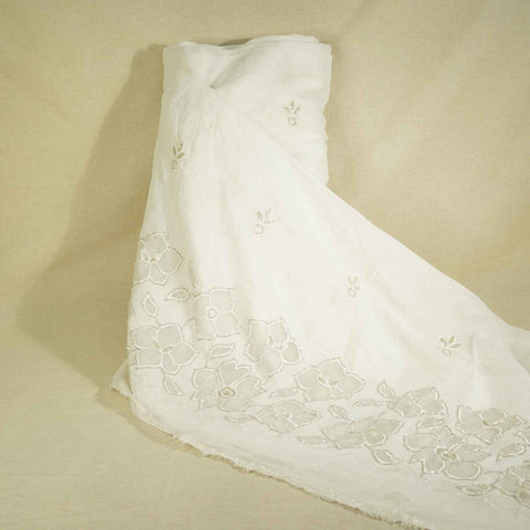White Floral Cutwork Embroidery Dyeable Chanderi Fabric MTF-25874