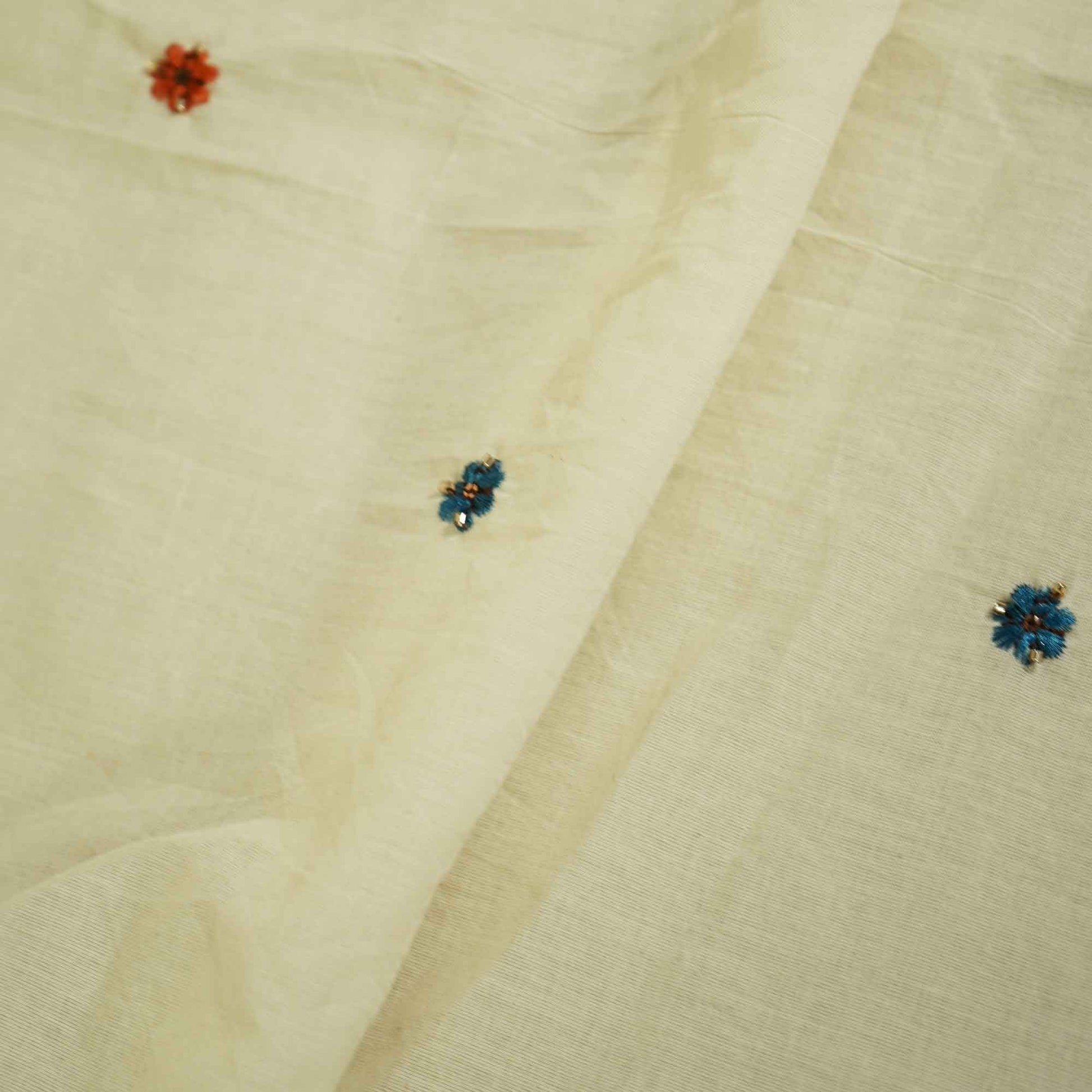White Cutdana and Thread Embroidery Dyeable Cotton Fabric MTF-25876