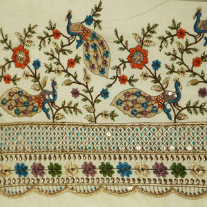 White Cutdana and Thread Embroidery Dyeable Cotton Fabric MTF-25876