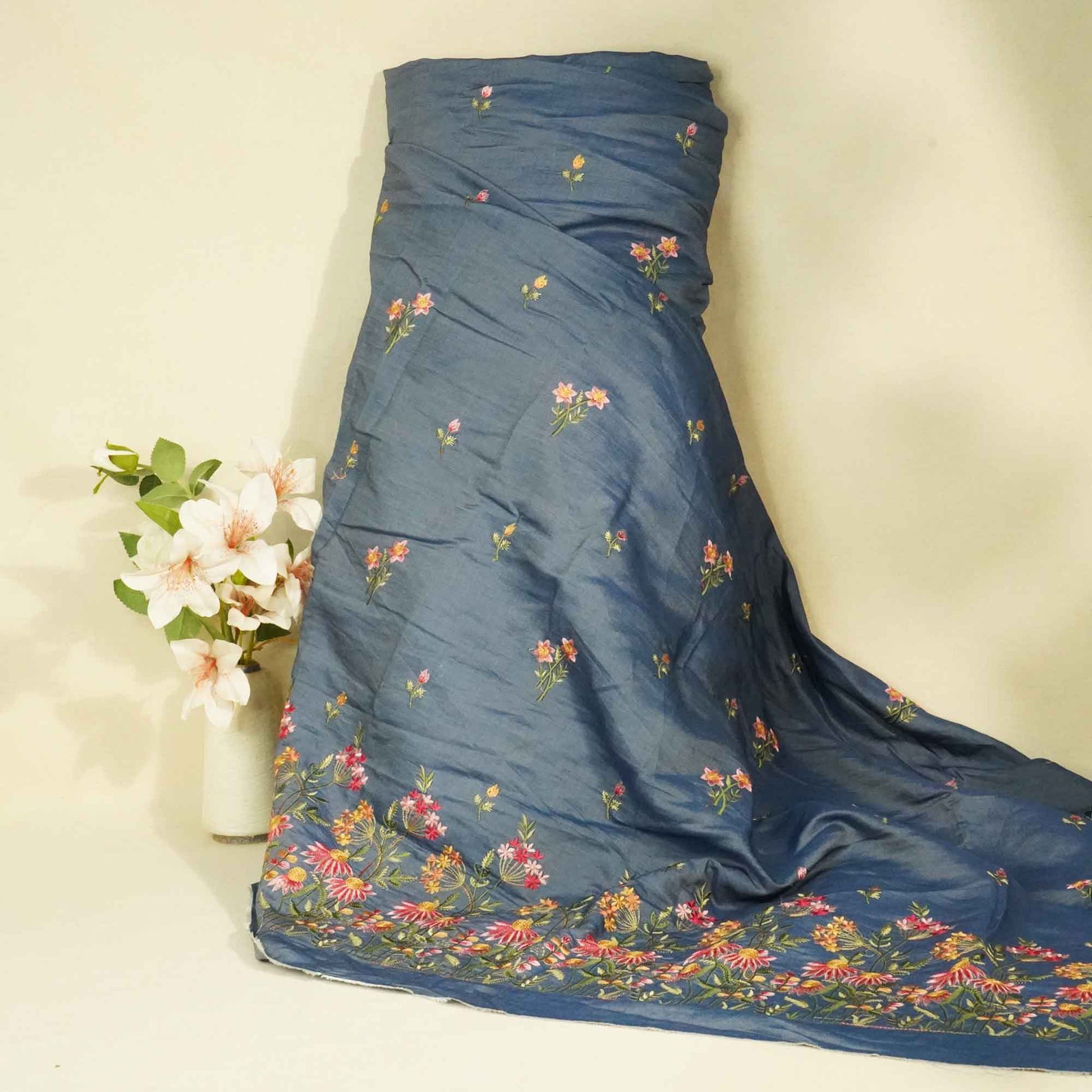 Blue Thread Embroidery Denim Fabric AF-25884
