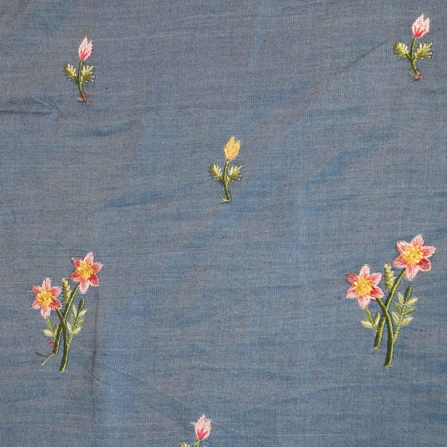 Blue Thread Embroidery Denim Fabric AF-25884