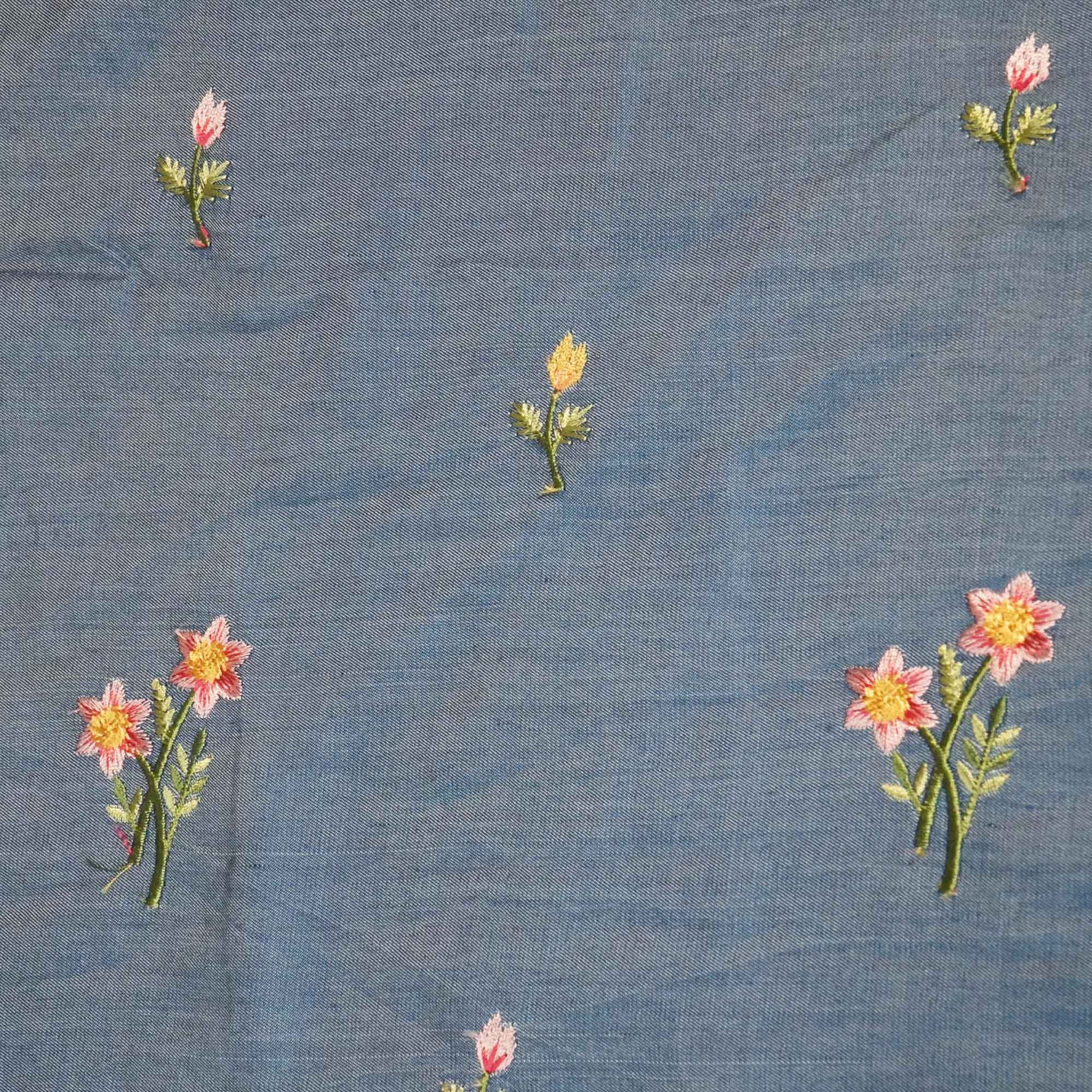 Blue Thread Embroidery Denim Fabric AF-25884