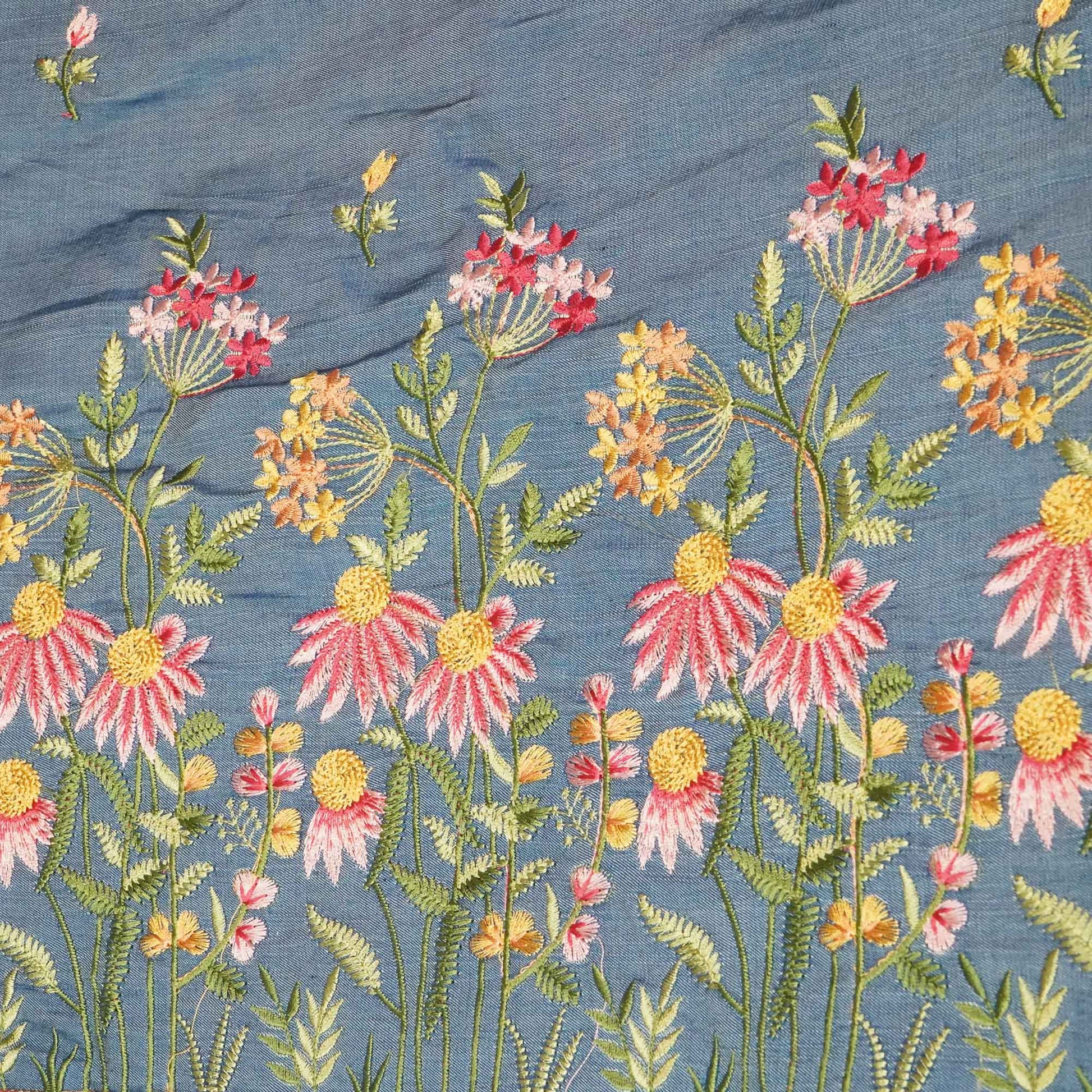 Blue Thread Embroidery Denim Fabric AF-25884