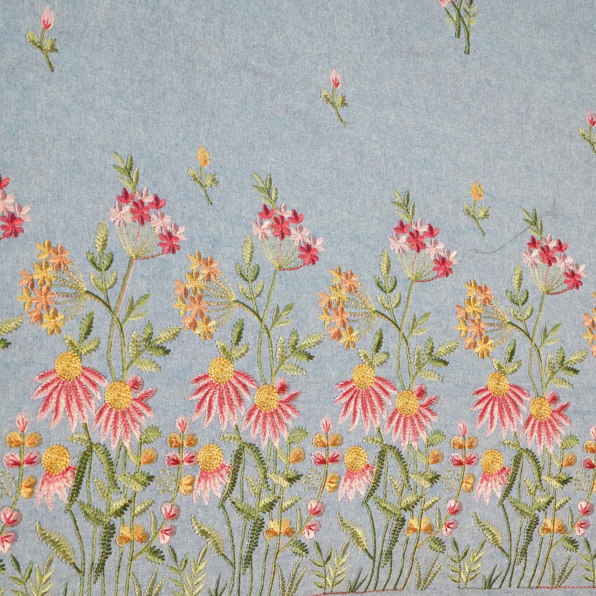 Powder Blue Thread Embroidery Denim Fabric AF-25885