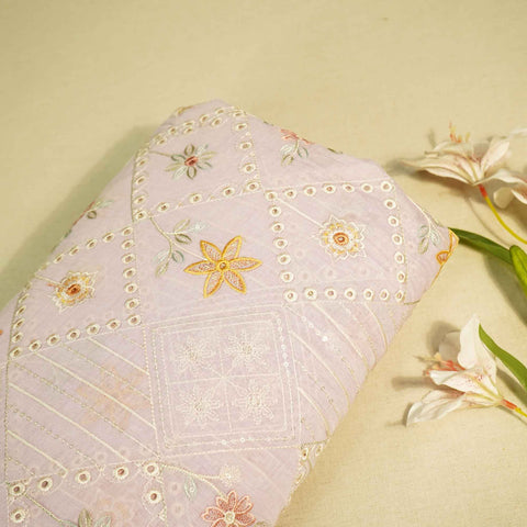 Lilac Hakoba Thread Emberoidery Mulmul Chanderi Fabric TA-25887