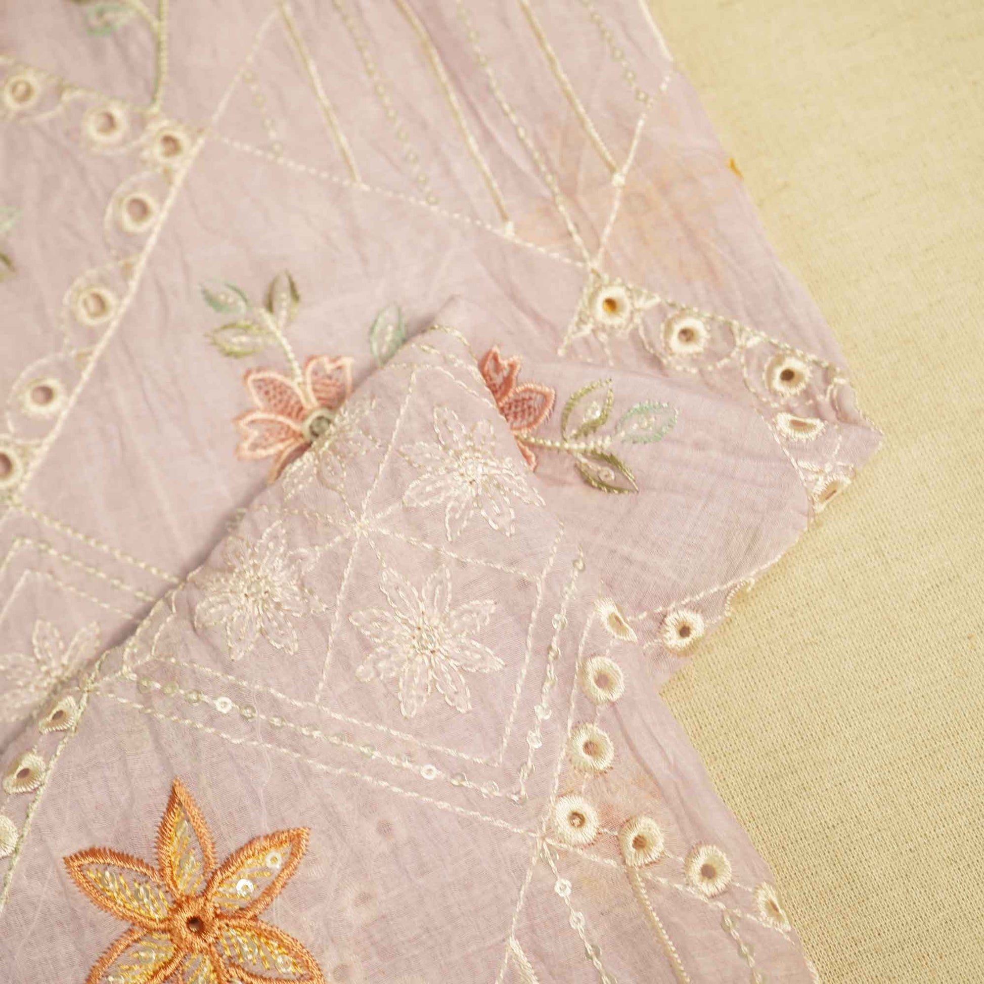Lilac Hakoba Thread Emberoidery Mulmul Chanderi Fabric TA-25887