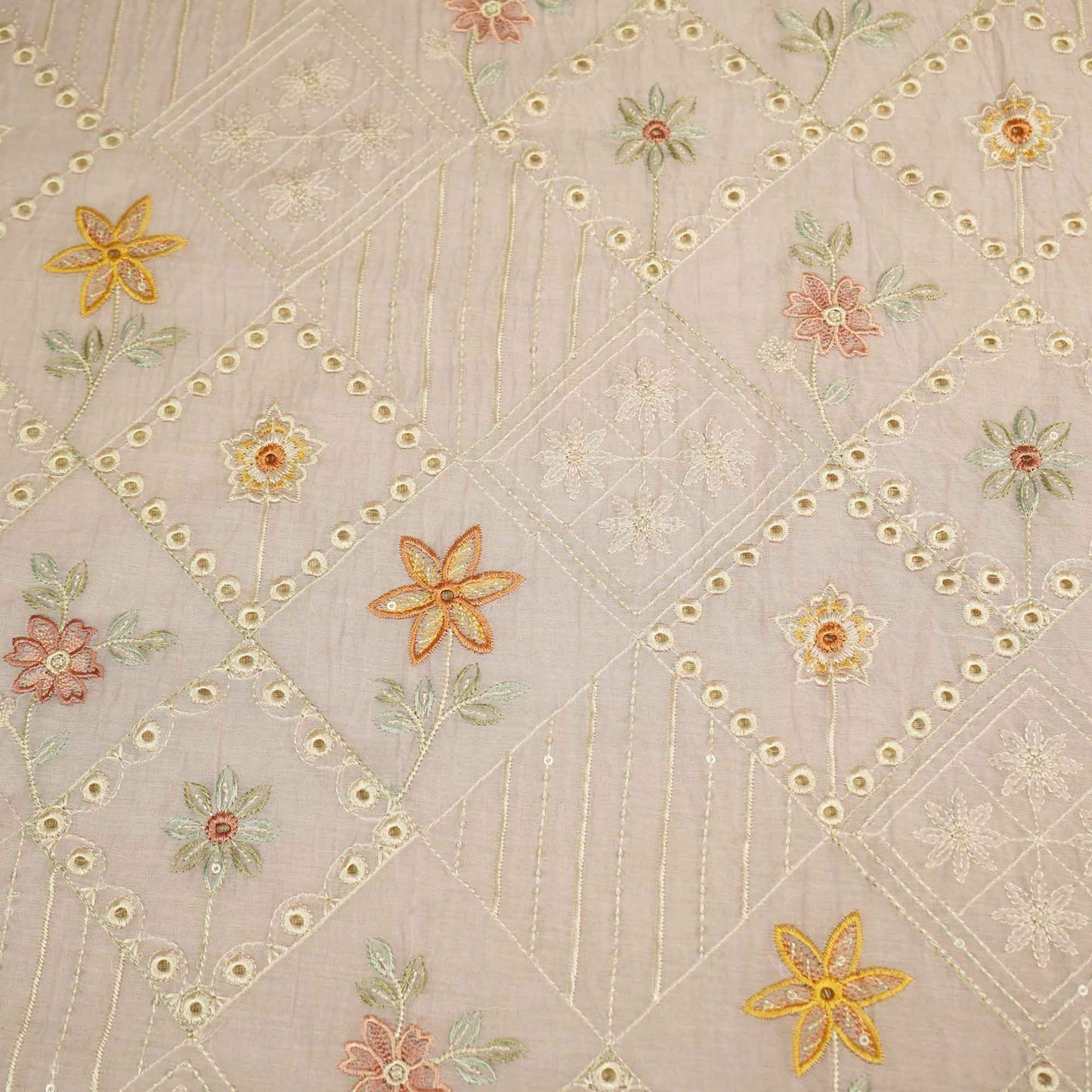 Lilac Hakoba Thread Emberoidery Mulmul Chanderi Fabric TA-25887