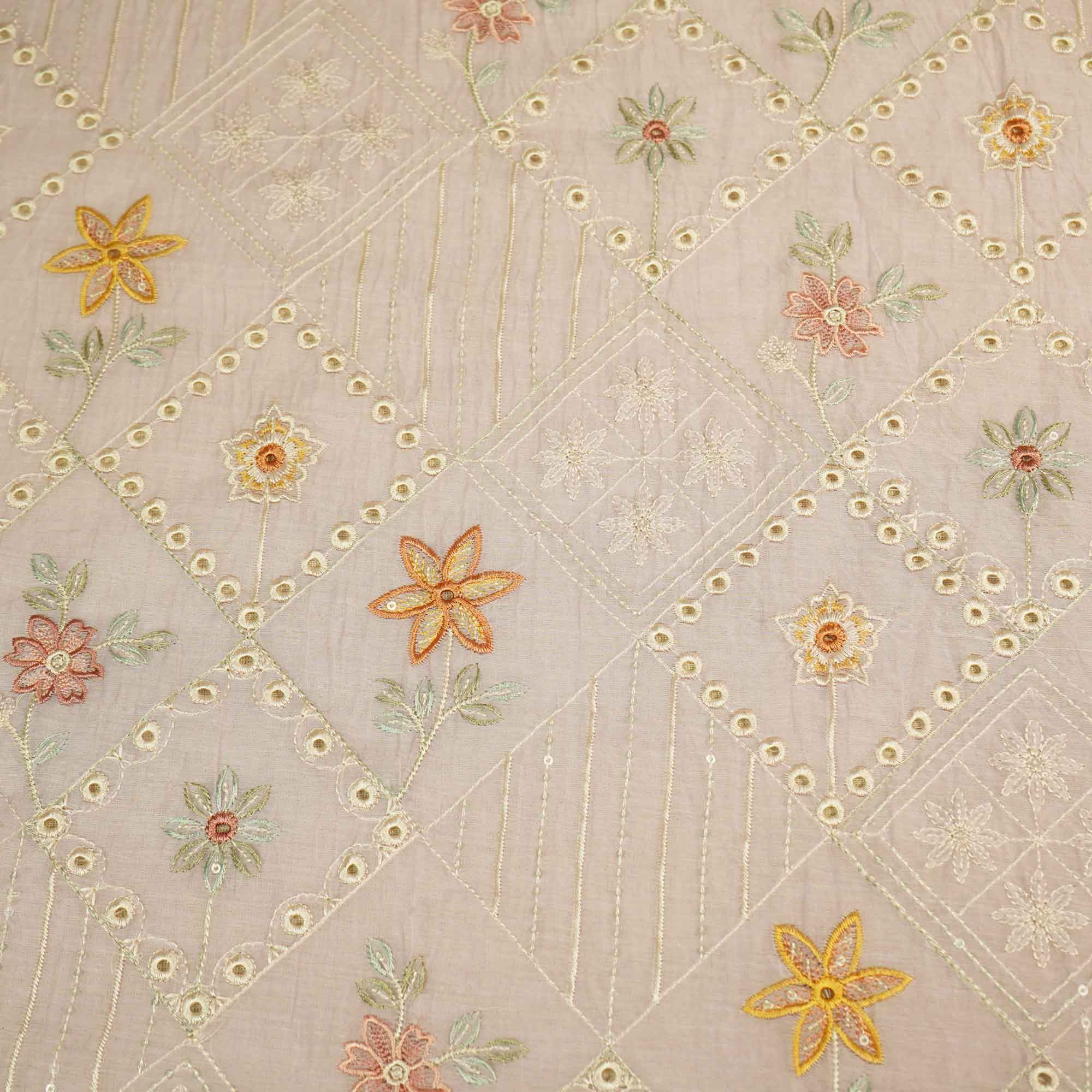 Lilac Hakoba Thread Emberoidery Mulmul Chanderi Fabric TA-25887