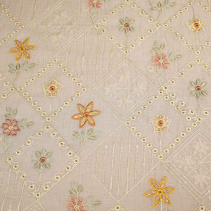Lilac Hakoba Thread Emberoidery Mulmul Chanderi Fabric TA-25887