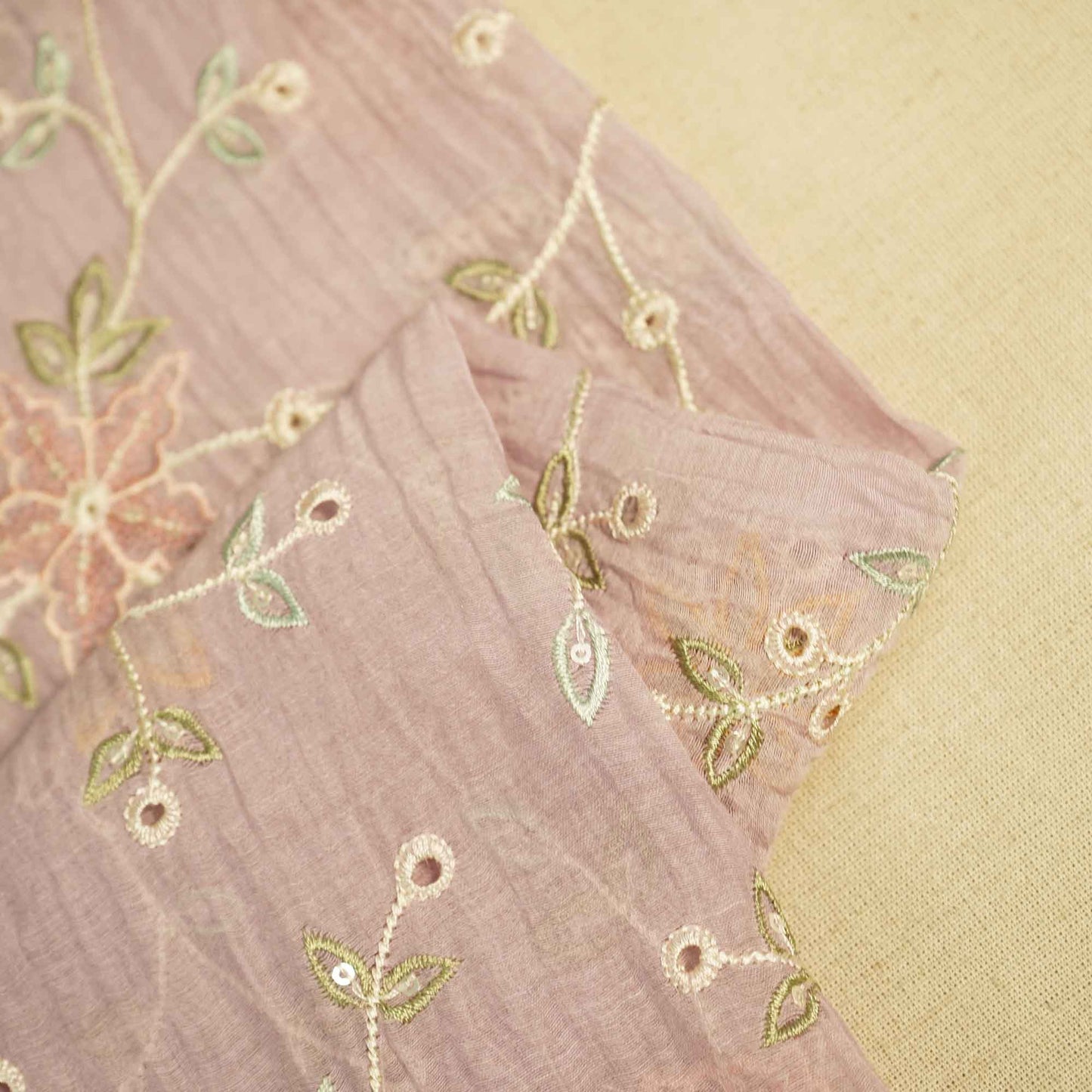 Lilac Hakoba Thread Emberoidery Mulmul Chanderi Fabric TA-25889