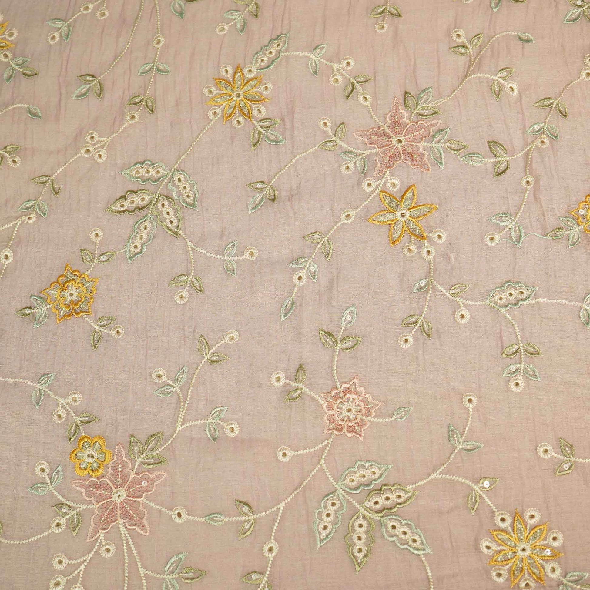 Lilac Hakoba Thread Emberoidery Mulmul Chanderi Fabric TA-25889