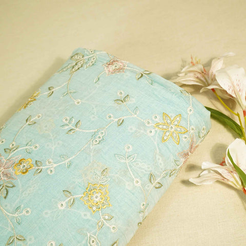 Hakoba Thread Emberoidery Mulmul Chanderi Fabric TA-25890