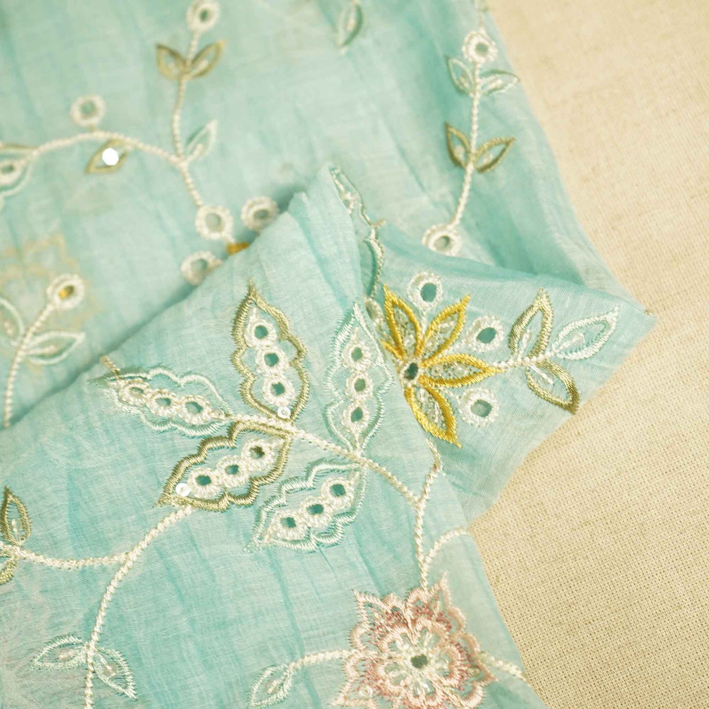 Hakoba Thread Emberoidery Mulmul Chanderi Fabric TA-25890
