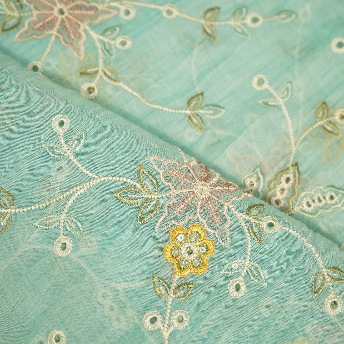 Hakoba Thread Emberoidery Mulmul Chanderi Fabric TA-25890