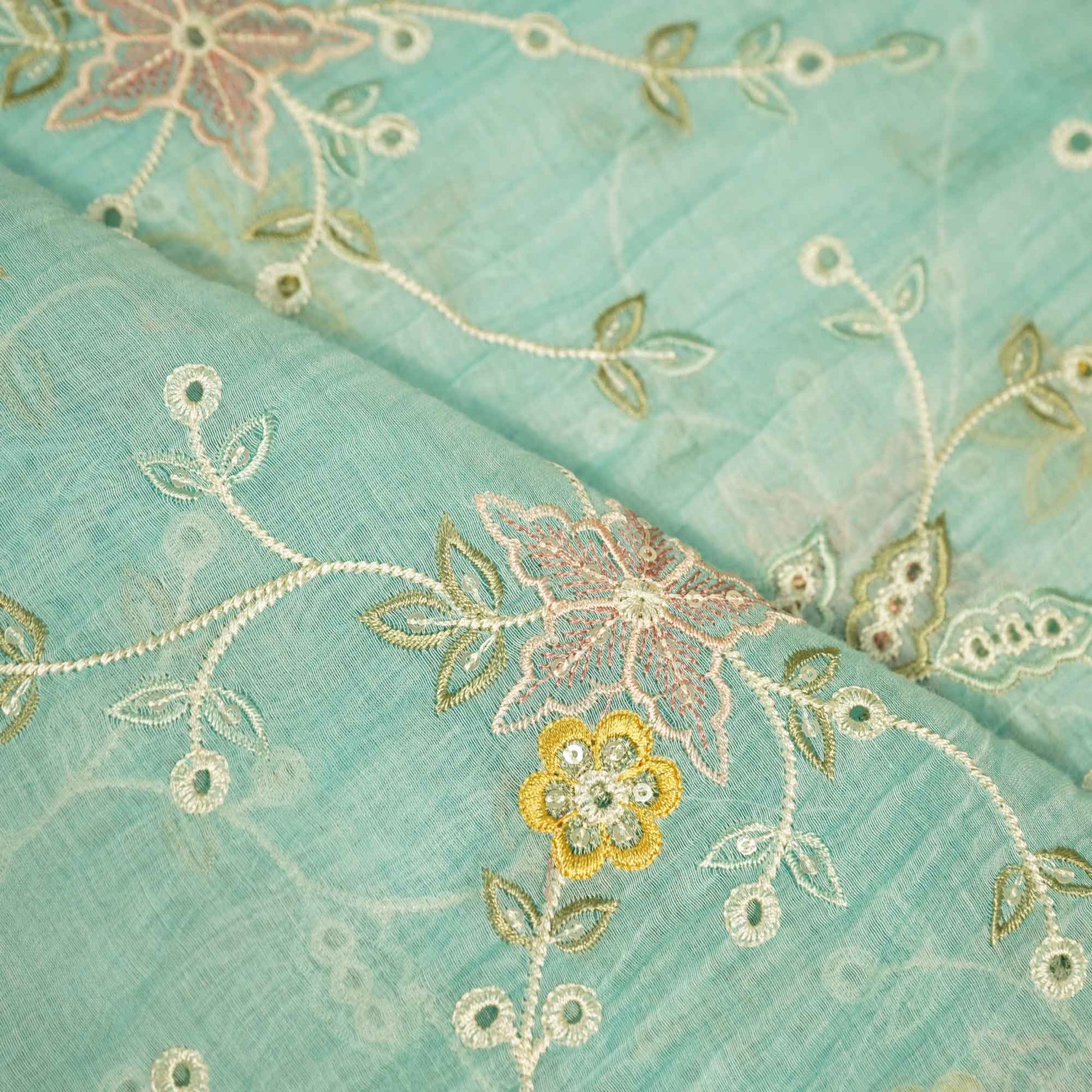 Hakoba Thread Emberoidery Mulmul Chanderi Fabric TA-25890