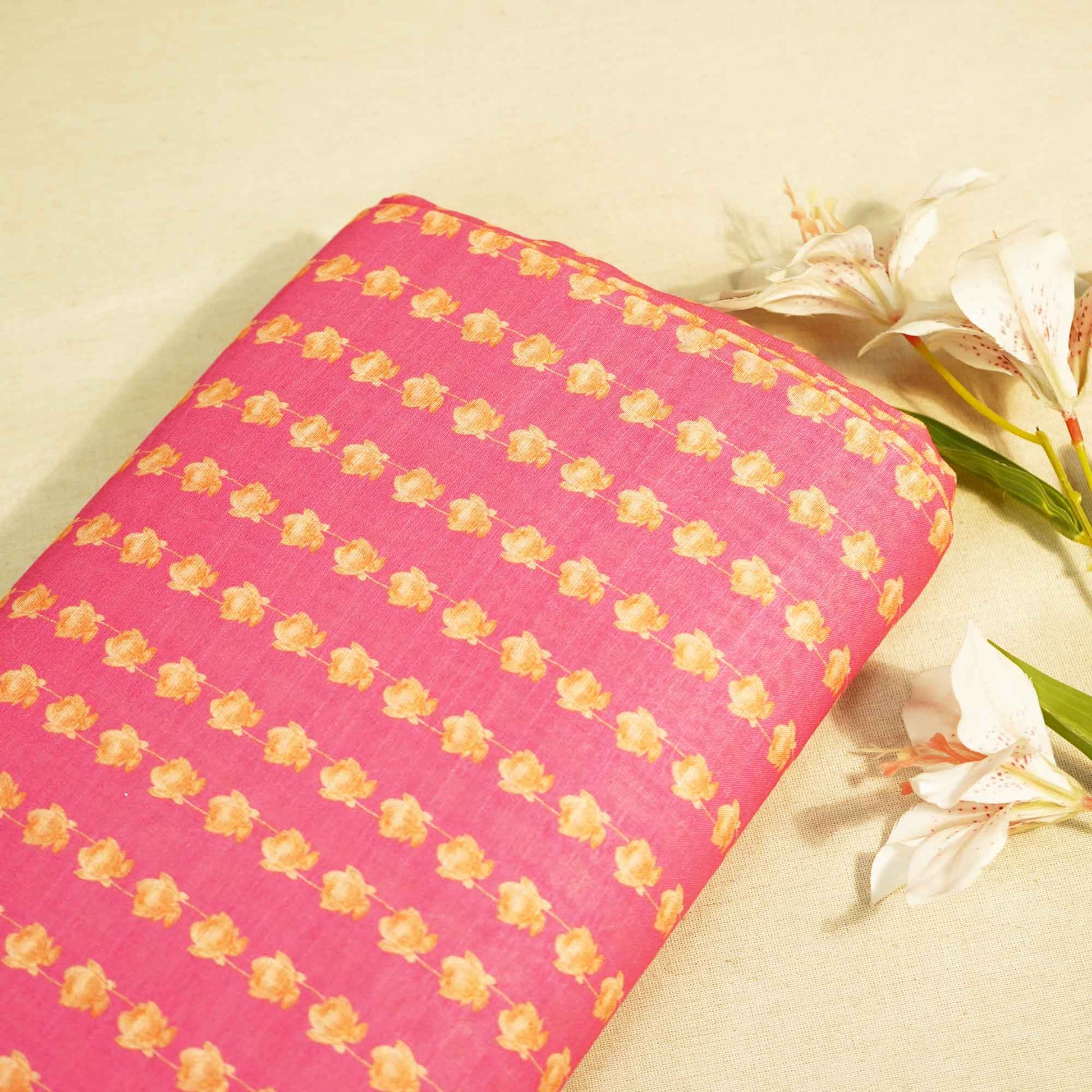 Pink Floral Print Linen Fabric MTF-25892