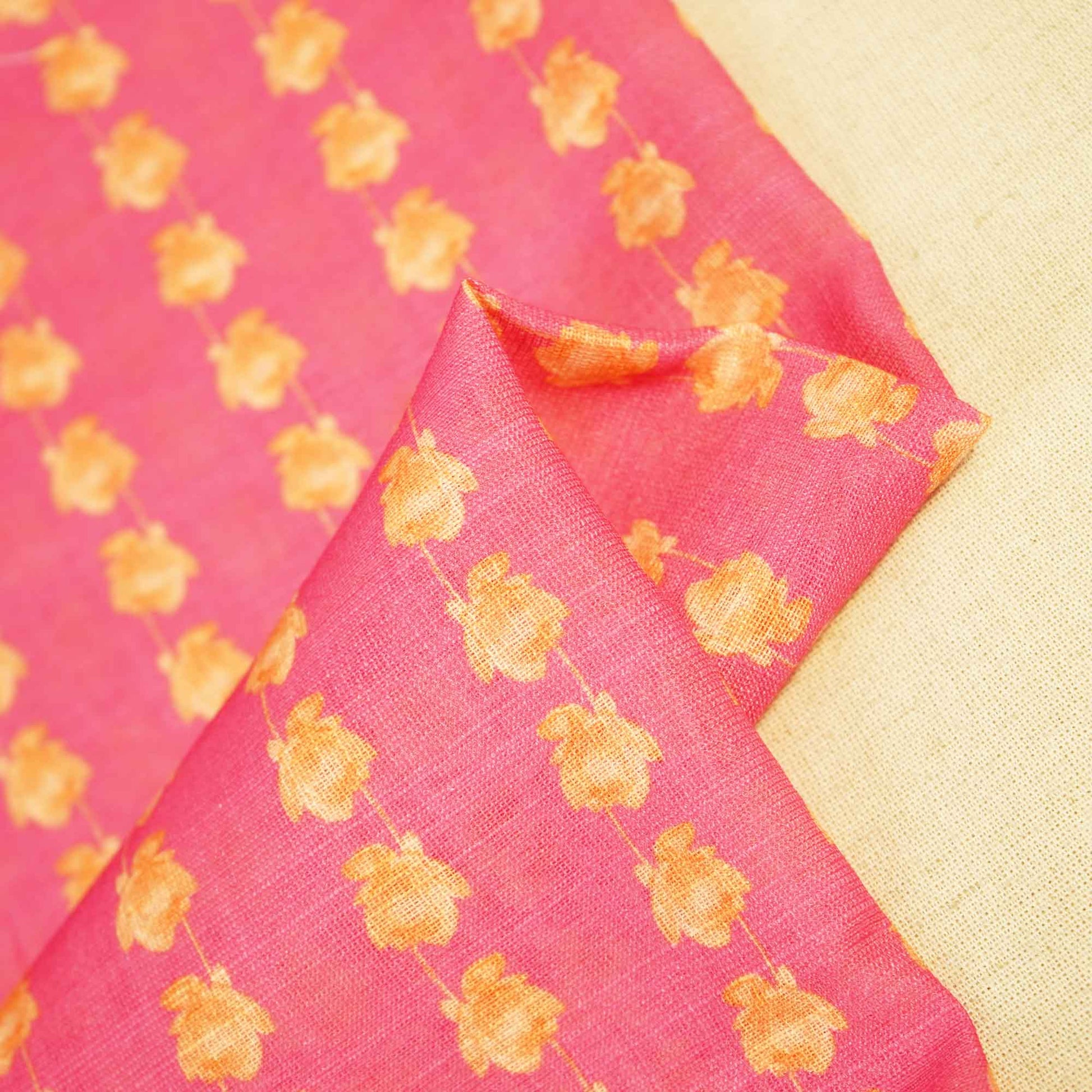 Pink Floral Print Linen Fabric MTF-25892