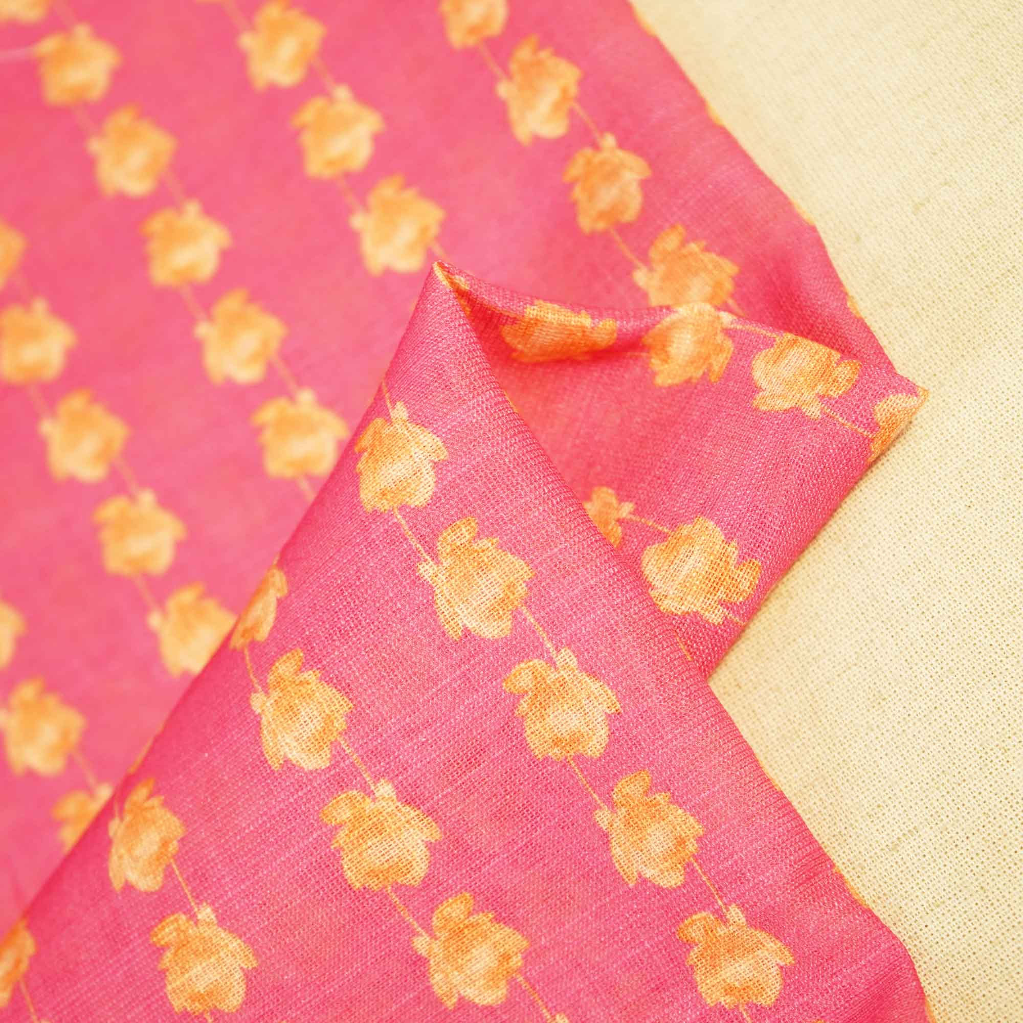 Pink Floral Print Linen Fabric MTF-25892