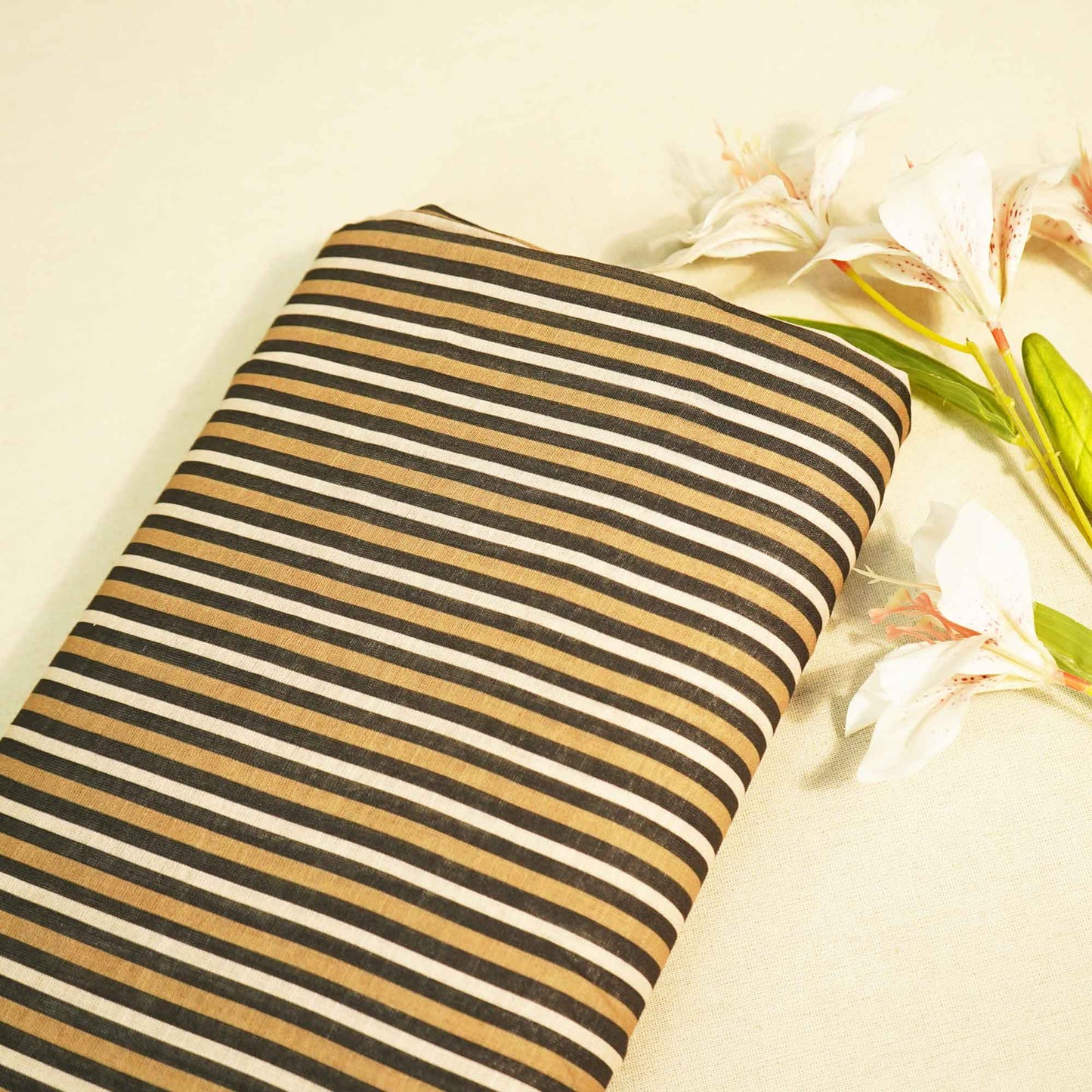 Brown Stripes Print Linen Fabric MTF-25894