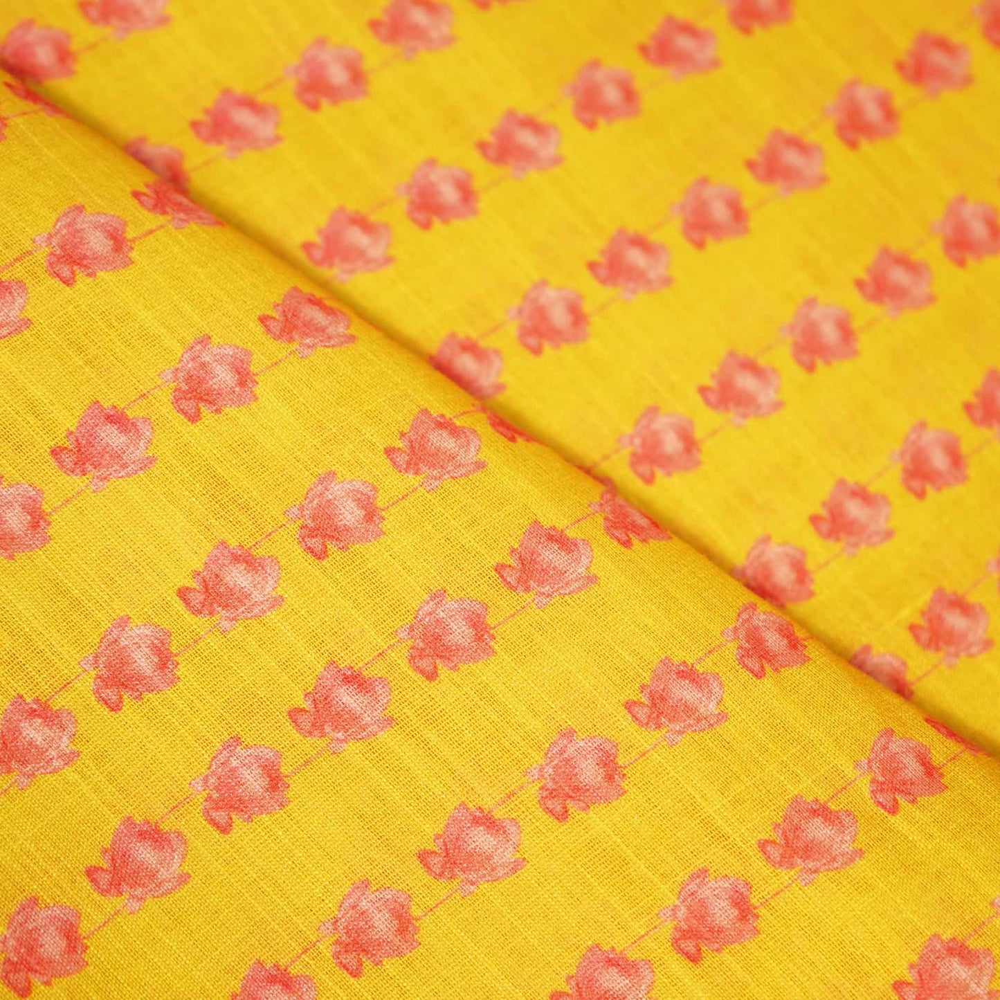 Yellow Floral Print Linen Fabric MTF-25896