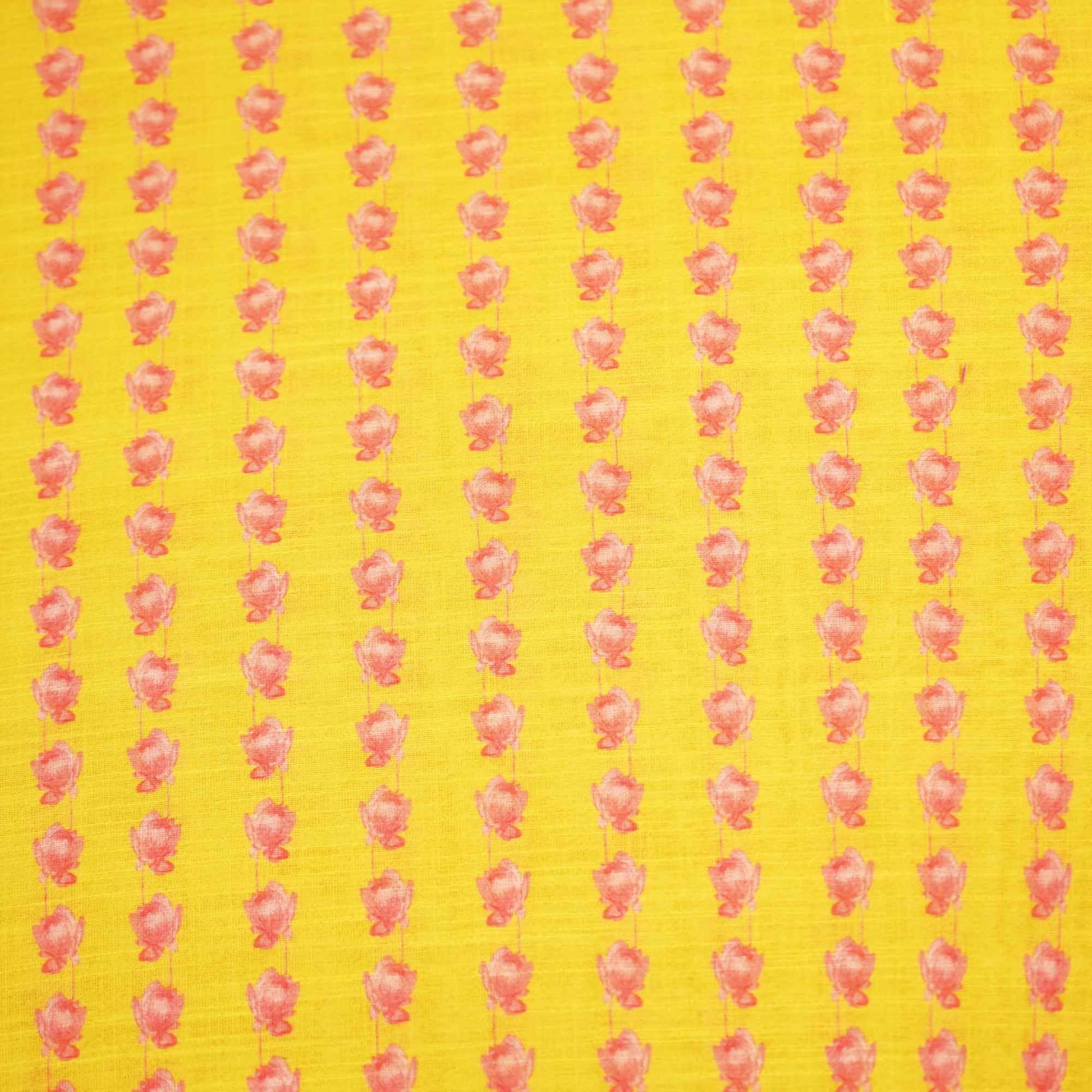 Yellow Floral Print Linen Fabric MTF-25896