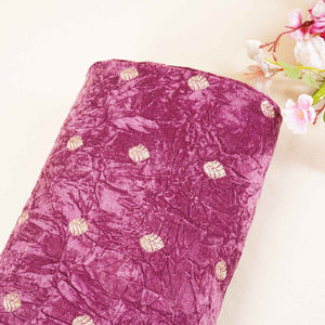 Pink Floral Cutdana Crushed Velvet Fabric SC-28259 - TradeUNO