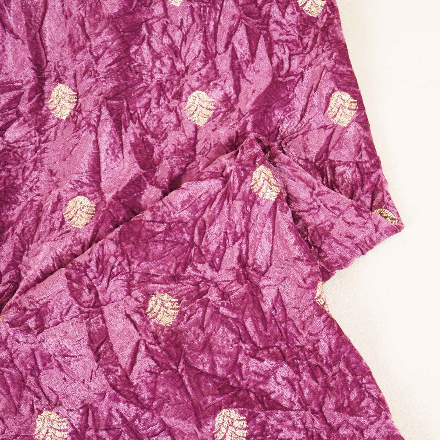 Pink Floral Cutdana Crushed Velvet Fabric SC-28259 - TradeUNO