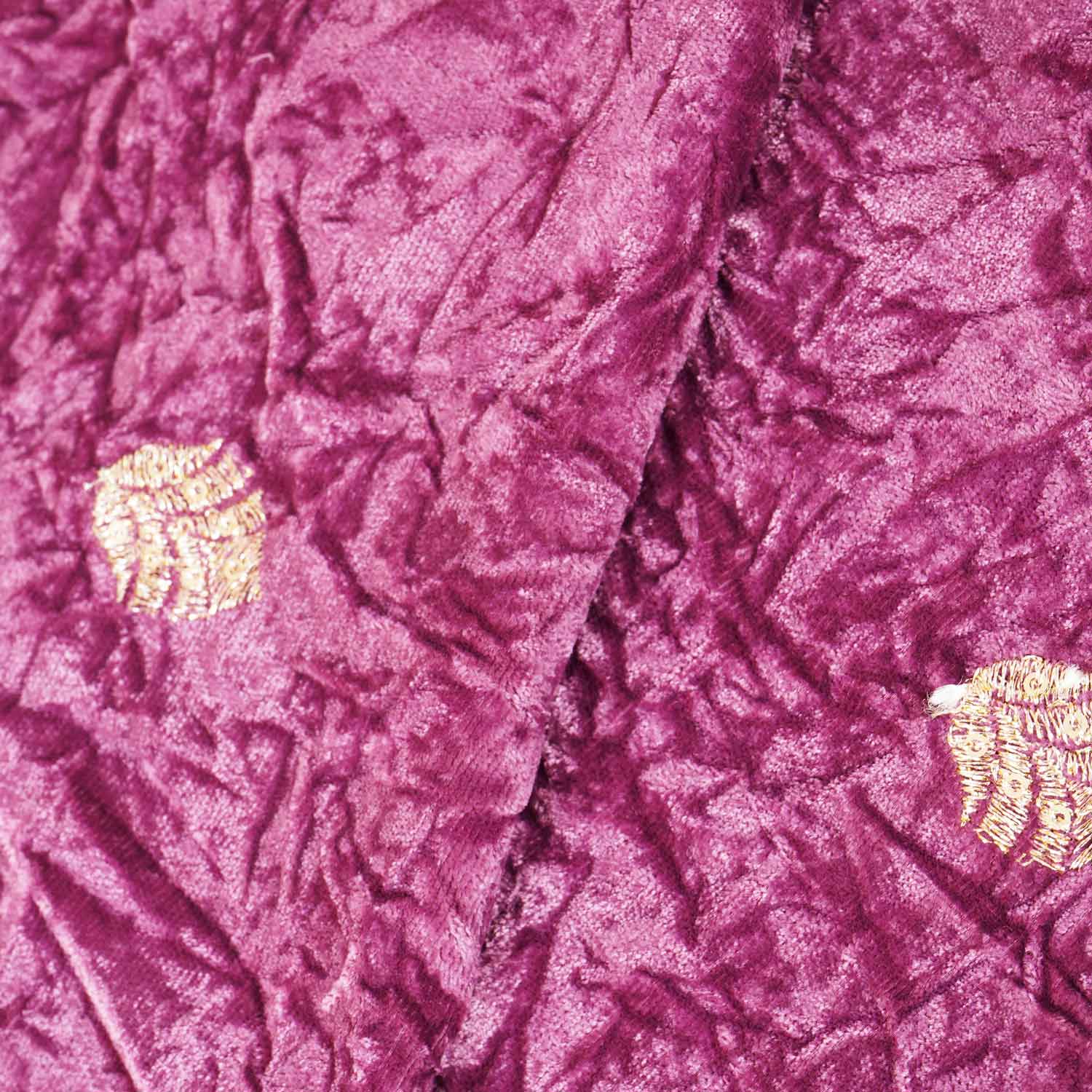 Pink Floral Cutdana Crushed Velvet Fabric SC-28259 - TradeUNO
