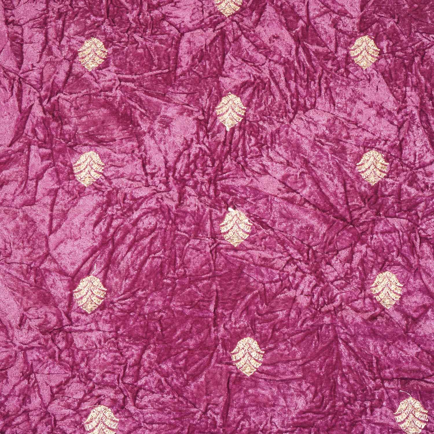 Pink Floral Cutdana Crushed Velvet Fabric SC-28259 - TradeUNO